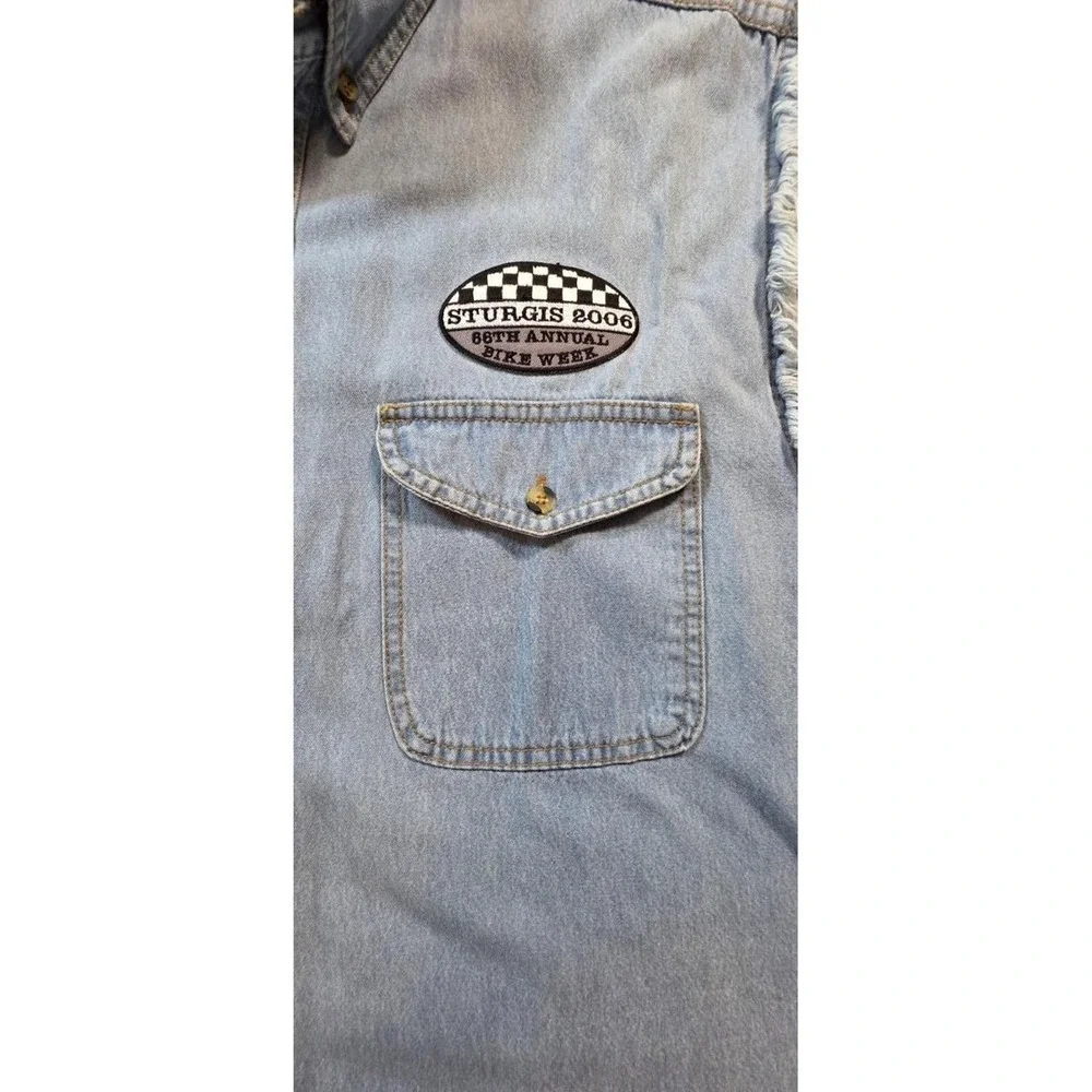 USA Biker Design Mens XL Sturgis 2006‎ 66th Annual Bike Week Frayed Denim Shirt